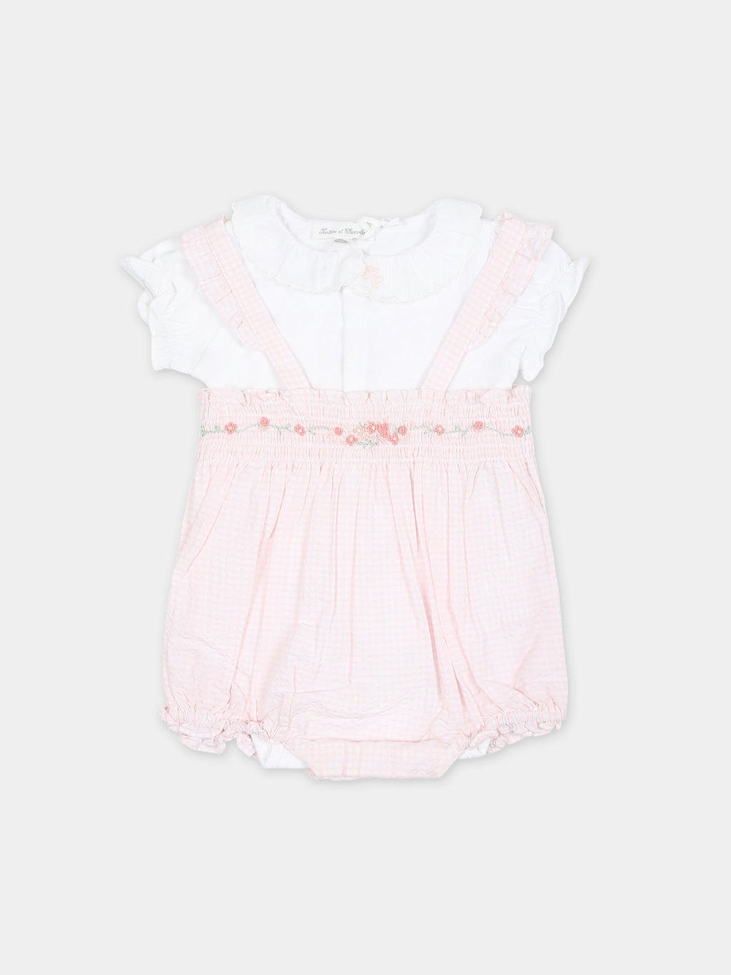 Salopette rosa per neonata con tessuto Liberty